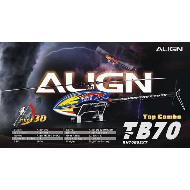 Align T-Rex TB70 Electric Top Combo Helicopter Kit (Blue) w/Motor, ESC, Servos, & Blades